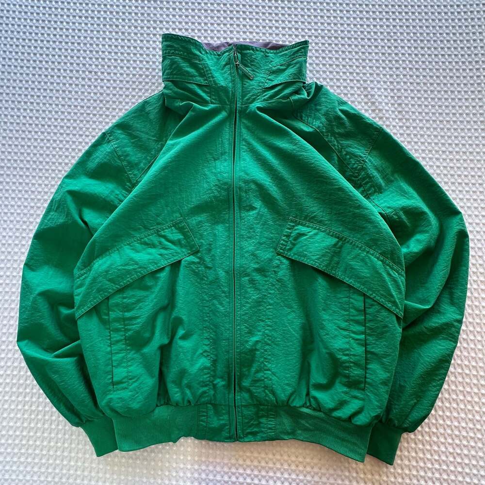 Vintage Members Only Green Windbreaker Bomber Jacket with Packable Hood